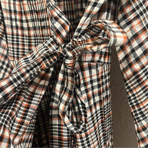 ASOS size 6 plaid maxi length wrap dress orange blue white puff sleeve - Picture 7 of 10